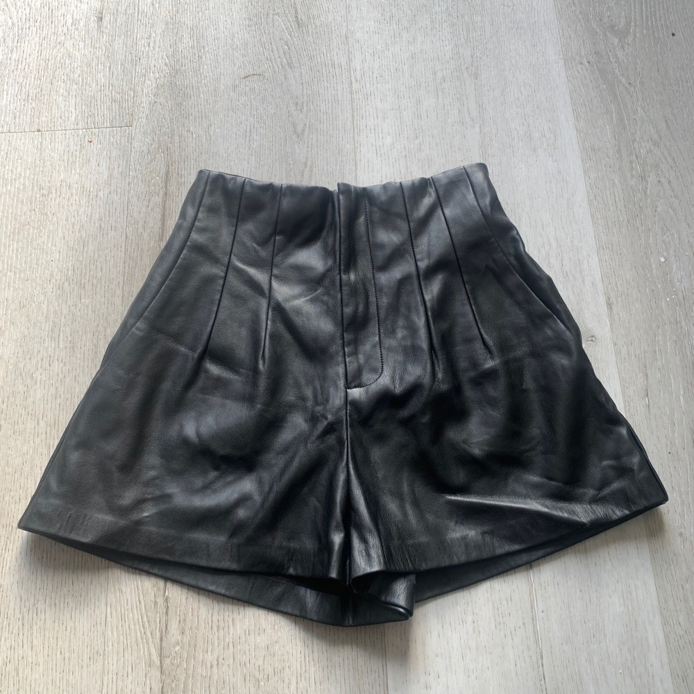 Mustard Seed Black Faux Leather Skort Mini Skirt Women‎ Size Small A-Line Flare